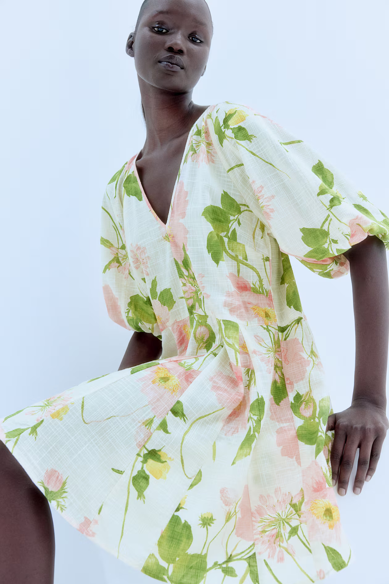 Dress with Flared Skirt - Cream/floral - Ladies | H&M US | H&M (US + CA)