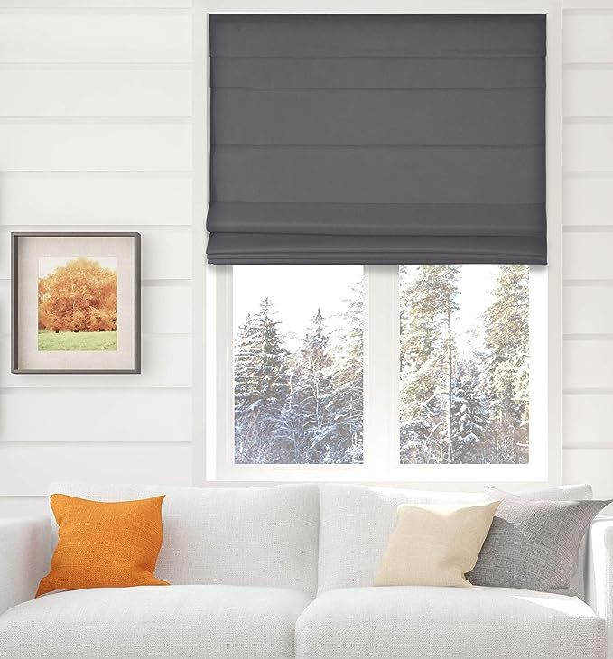 Arlo Blinds Thermal Room Darkening Fabric Roman Shades, Color: Graphite, Size: 35" W X 60" H, Cor... | Amazon (US)