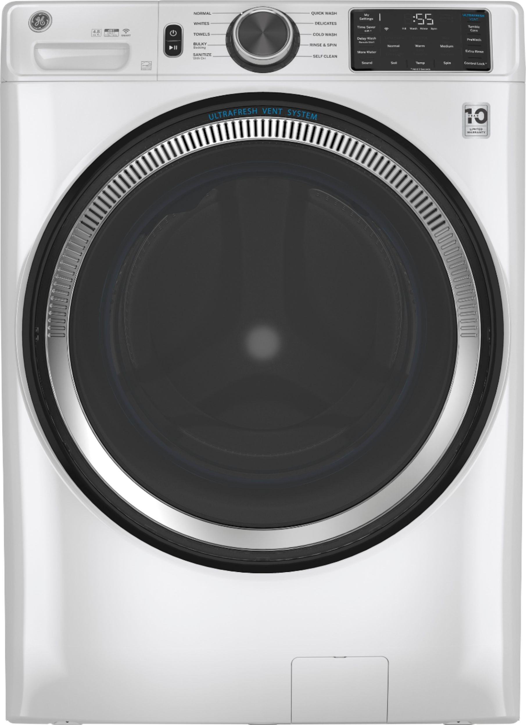 GE - 4.8 Cu. Ft. High-Efficiency Stackable Smart Front Load Washer w/ Odorblock Ultra Fresh Vent System & Microban Technology - White | Best Buy U.S.