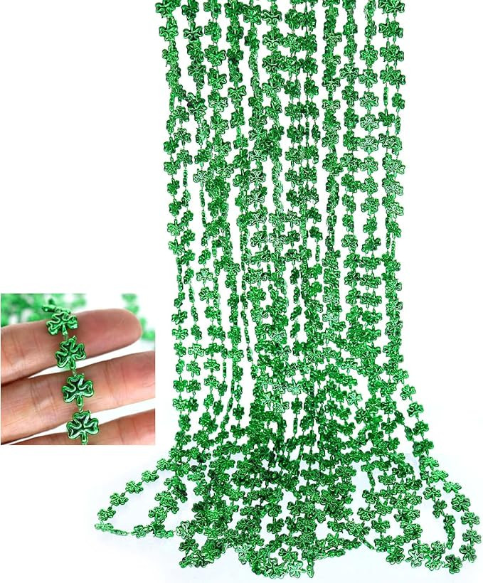 GiftExpress 12-Pack 33'' St. Patrick’s Day Shamrock Beads – Green Metallic Clover Mardi Gras ... | Amazon (US)