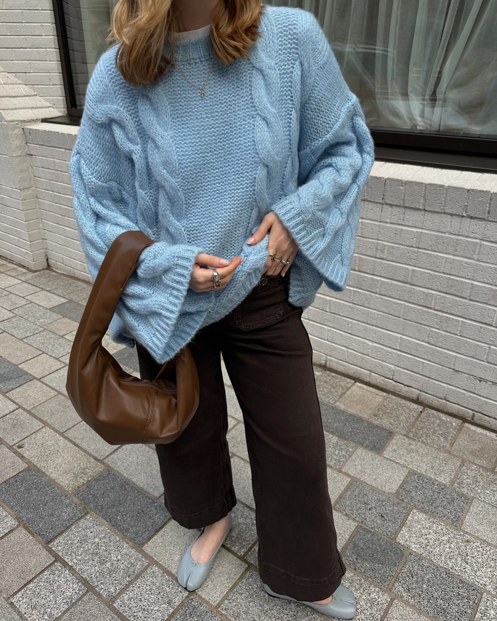 Blue Jumper, Cosy Jumper, Knitwear, Chocolate Brown, Ballet Flats, Tabis, Shoulder Bag 

#LTKwinter #LTKuk #LTKautumn