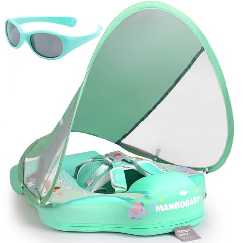 Mambobaby Float with Canopy and Tail New Upgraded Non-Inflatable Baby Pool Float Mambo Float Swim Trainer Solid Infant Swim Float Adjustable Pearl Foam Baby Swim Ring | Amazon (US)