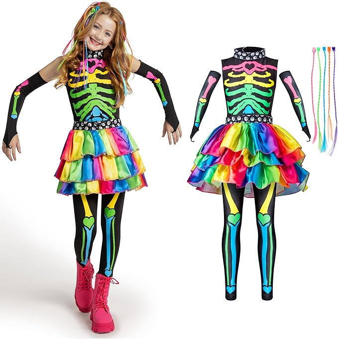 Spooktacular Creations Halloween Kids Skeleton Costume, Funky Punky Bone Skeleton Deluxe Costume,... | Amazon (US)