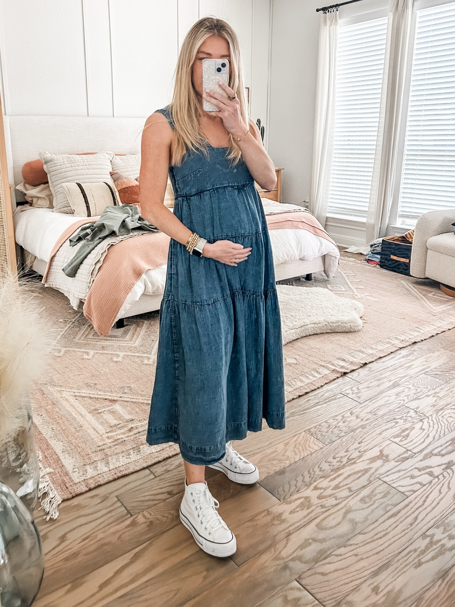 denim tiered dress - bump friendly - wearing small 

#LTKSpringSale #LTKBump #LTKStyleTip