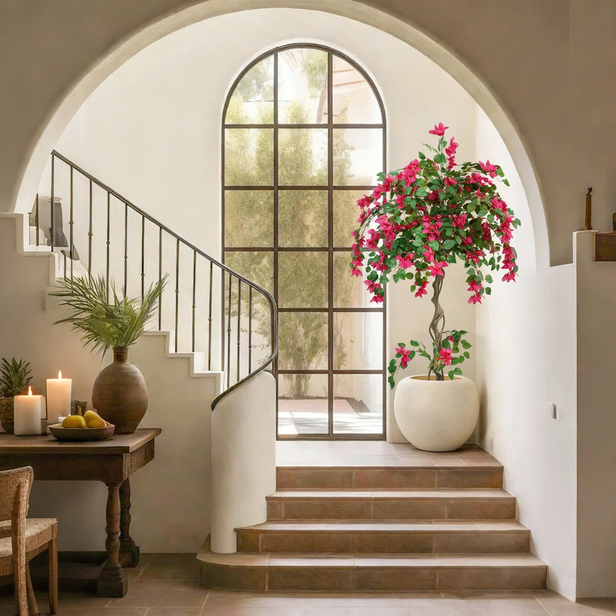 5FT Artificial Bougainvillea Tree With Black Plastic Pot,Uv Resistant Faux Flowering Plant For In... | Wayfair North America