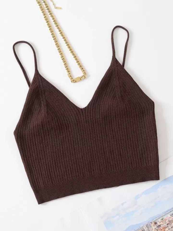 SHEIN EZwear Top de tirantes de punto unicolor corto | SHEIN