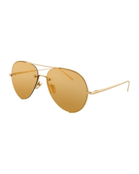 Semi-Rimless Aviator Sunglasses, Yellow Pattern | Neiman Marcus