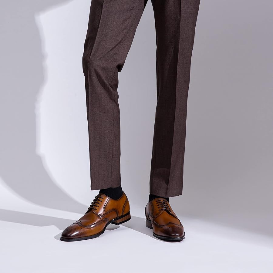 Jousen Men's Dress Shoes Leather Wingtip Formal Business Oxford Shoes Brogue Retro Derby Dress Sh... | Amazon (US)