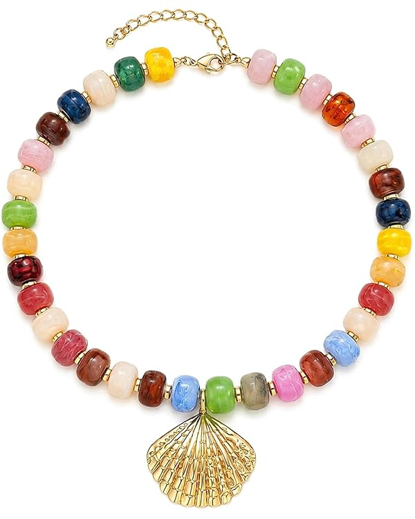 Chunky Beaded Necklaces for Women Fashionable Boho Beaded Necklace Summer beach shell Necklace st... | Amazon (US)