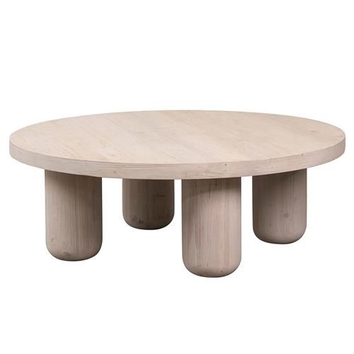 Orion French Light Brown Reclaimed Pine Wood Round Coffee Table | Kathy Kuo Home