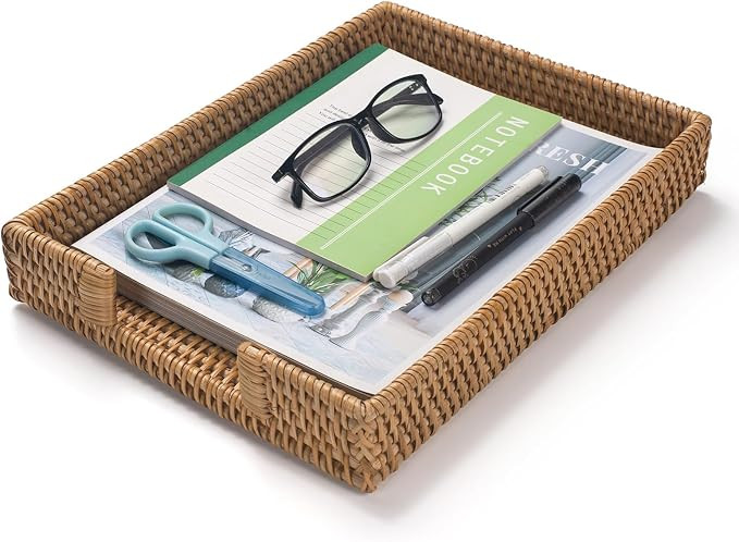 Rattan Letter Tray, Wicker Desk Tray, Woven Desk Organizer, A4 Paper, Document, File, Mail, Magaz... | Amazon (US)