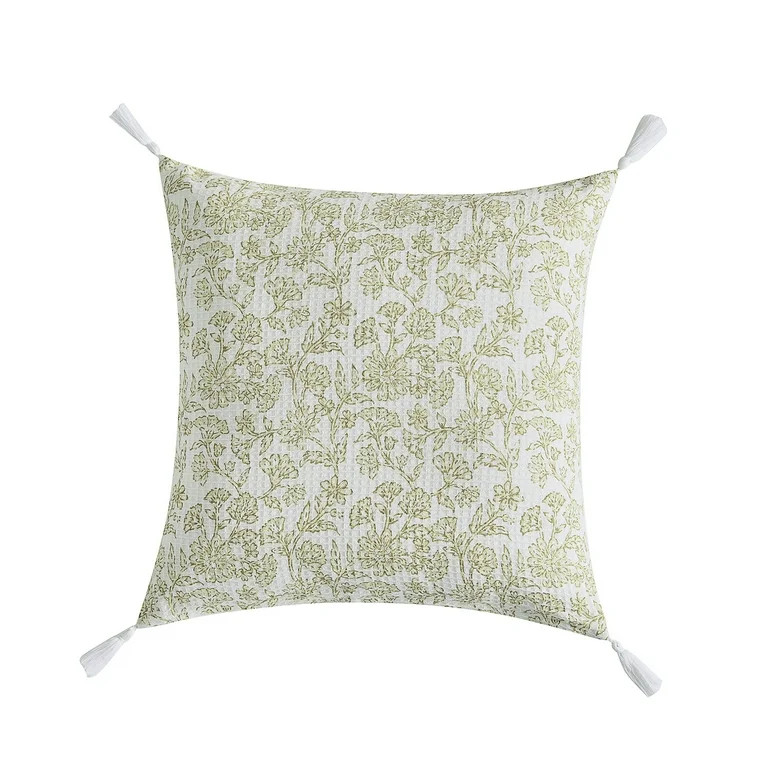 My Texas House 18" x 18" White Floral Block Print Cotton Waffle Decorative Pillow Cover | Walmart (US)
