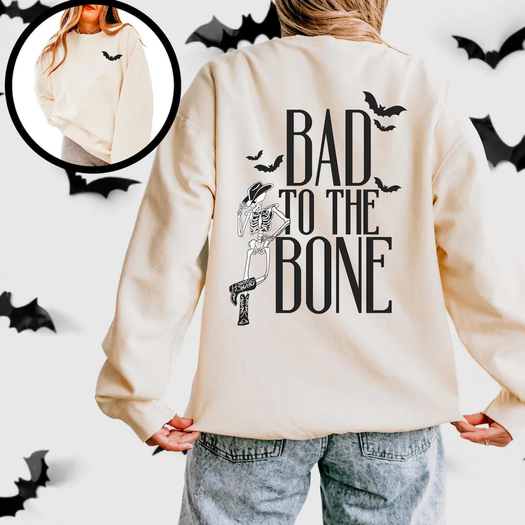 Bad to the Bone Skeleton Cowboy Shirt, Spooky Halloween Shirt, Cowgirl Shirt, Womens Western Swea... | Etsy (US)