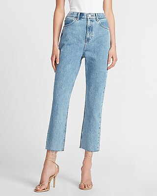 Super High Waisted Original Raw Hem Mom Jeans | Express