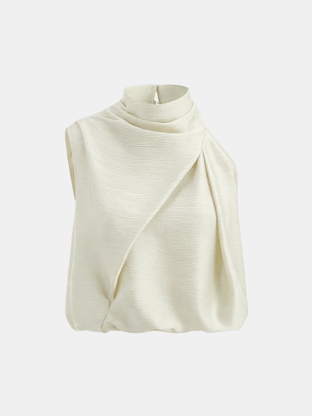 Satin Draped High Neck Sleeveless Top | Commense