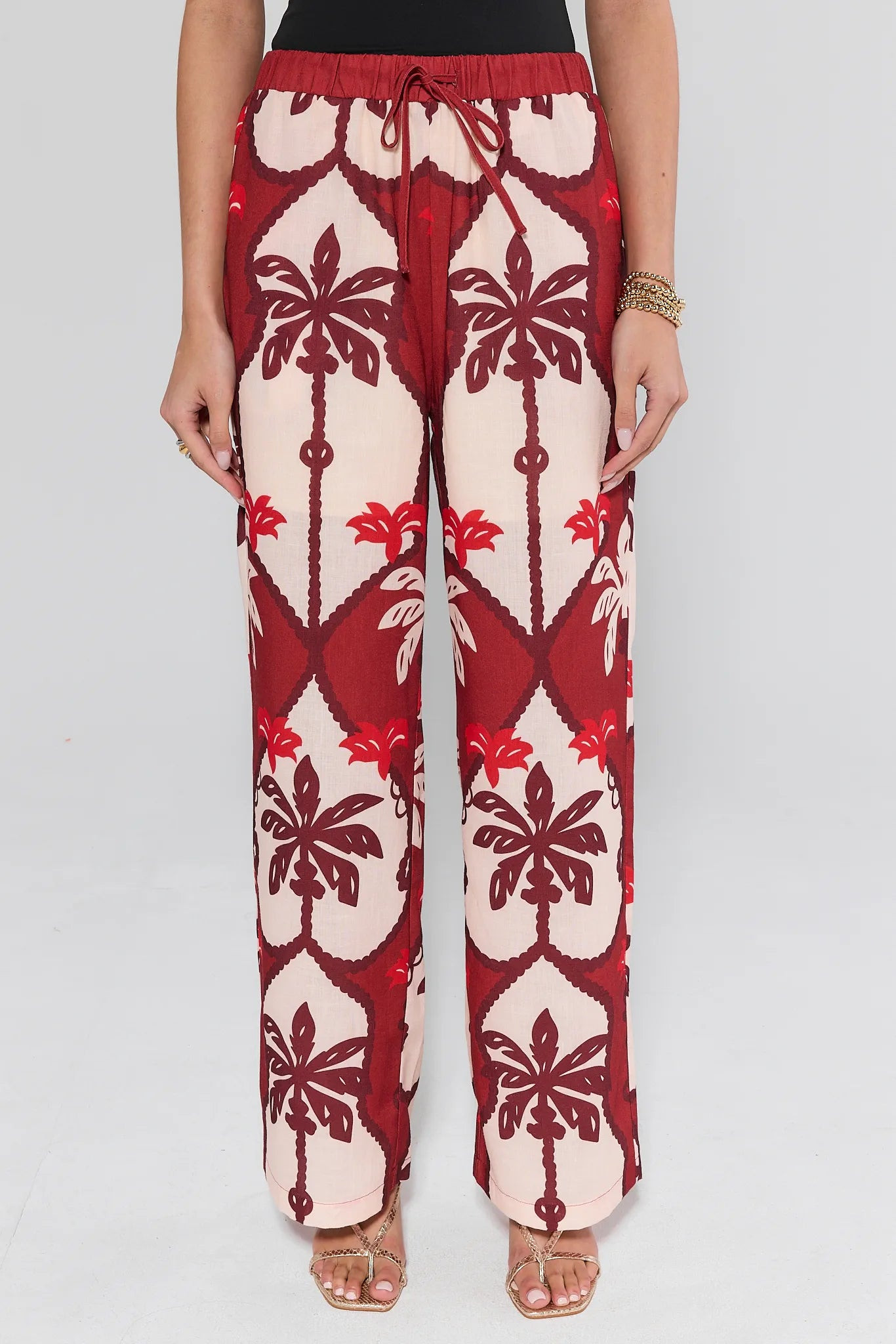 Celine Maroon Printed Pants | Avara