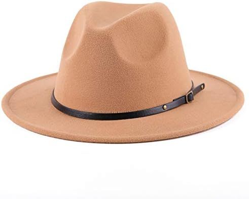 Women's Classic Retro Wide Brim Floppy Panama Hat Belt Buckle Wool Fedora Hat | Amazon (US)
