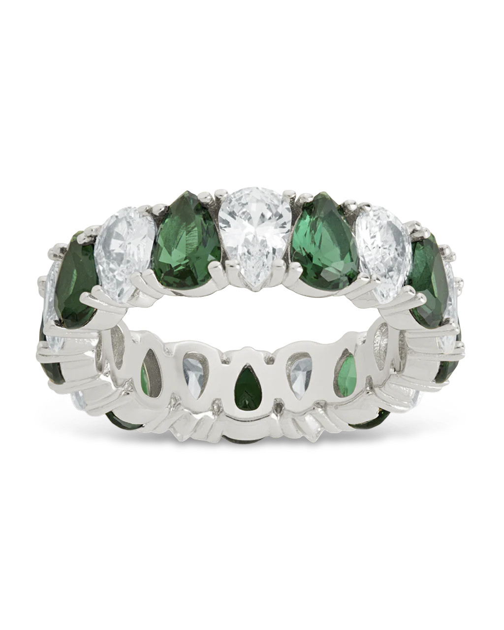 Sterling Silver Pear Cut Emerald CZ Celebration Band Ring | Sterling Forever