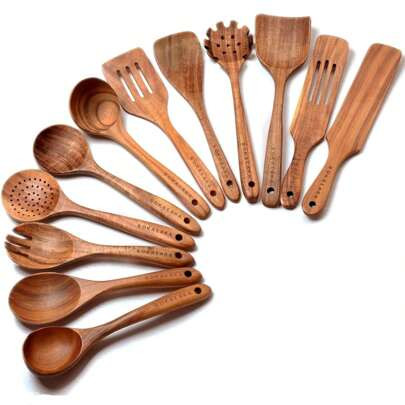 Wooden Spoons For Cooking,12 Pack Wooden Utensils For Cooking Wooden Kitchen Utensils Set Wooden Cooking Utensils Natural Teak Wooden Spatulas For Coo | SHEIN