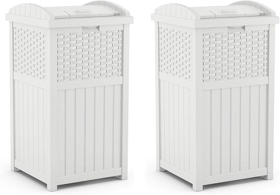 Suncast Wicker Plastic Outdoor Hideaway 33 Gallon Trash Can Bin with Latching Lid for Backyard, D... | Amazon (US)