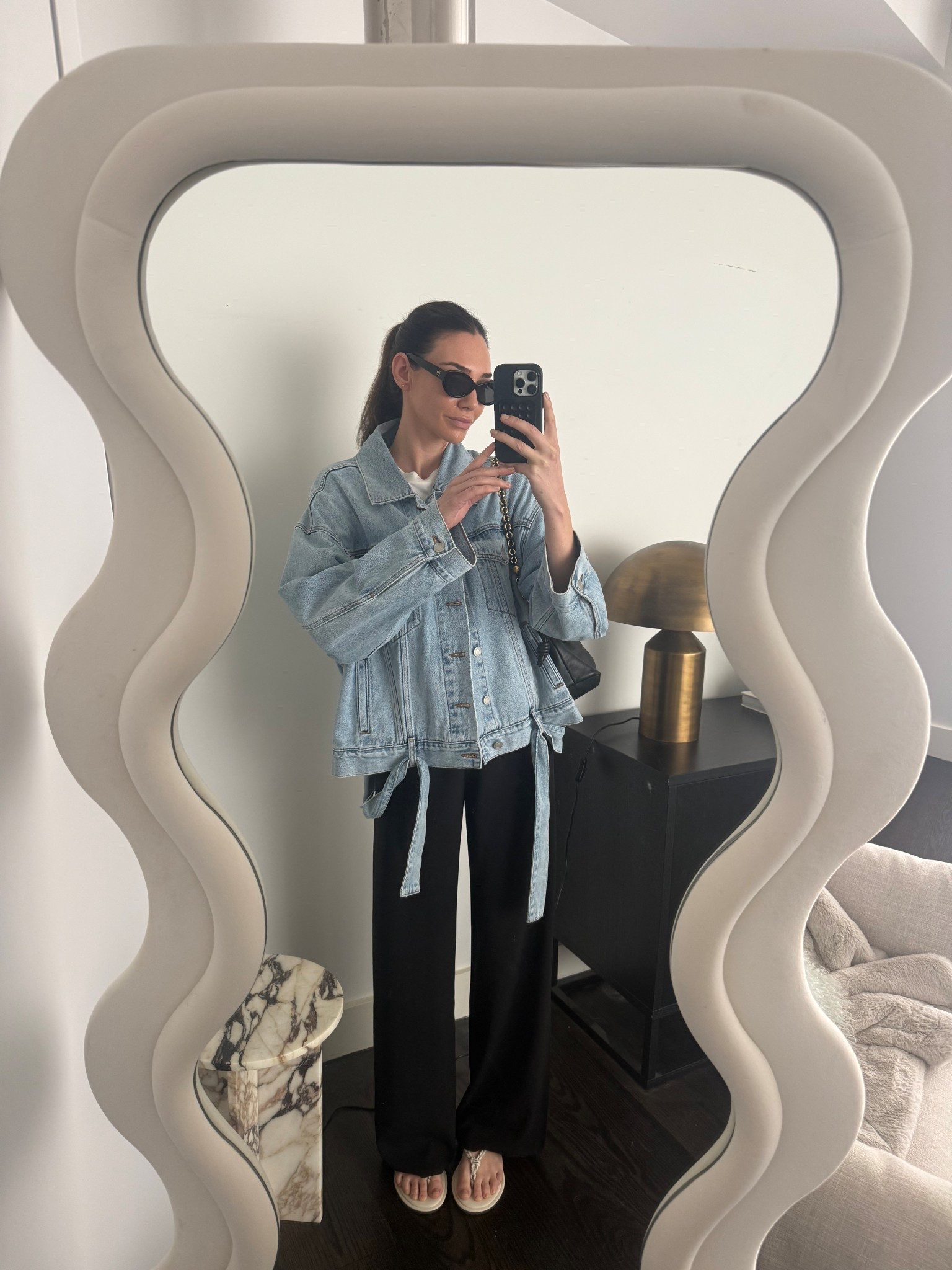 Friday ootd 

Oversized denim jacket 
Black trousers 
White tee 
Black cat eye sunglasses 
White sandals 

#LTKaustralia #LTKstyletip #LTKspring