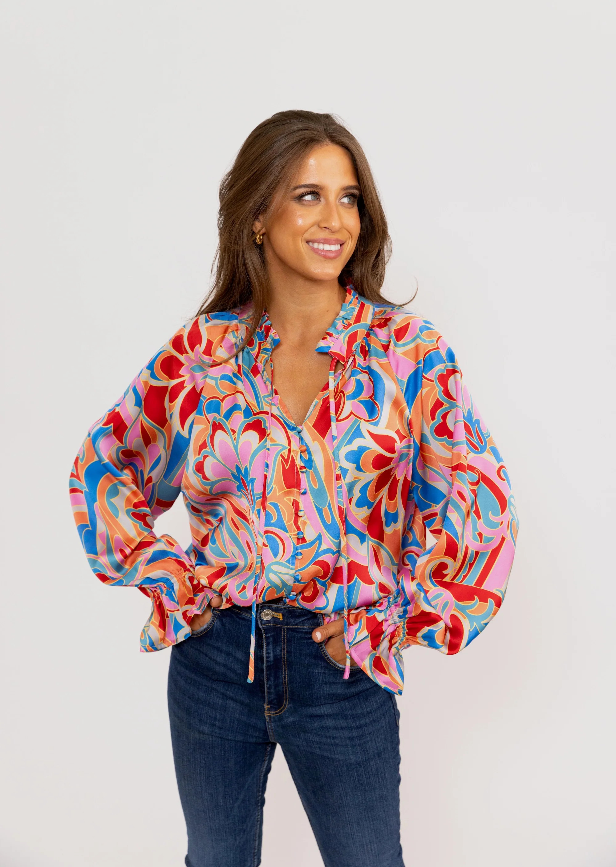 ABSTRACT SATIN VNECK TOP | HARRINGTONS