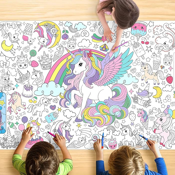 Unicorn Coloring Tablecloth for Kids, Magical 30x72 Inch Poster with Unicorns, Rainbows, Perfect ... | Amazon (US)