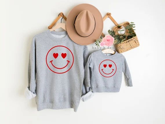Valentines Day Sweatshirt Smiley Face Sweater Mama and Mini | Etsy | Etsy (US)