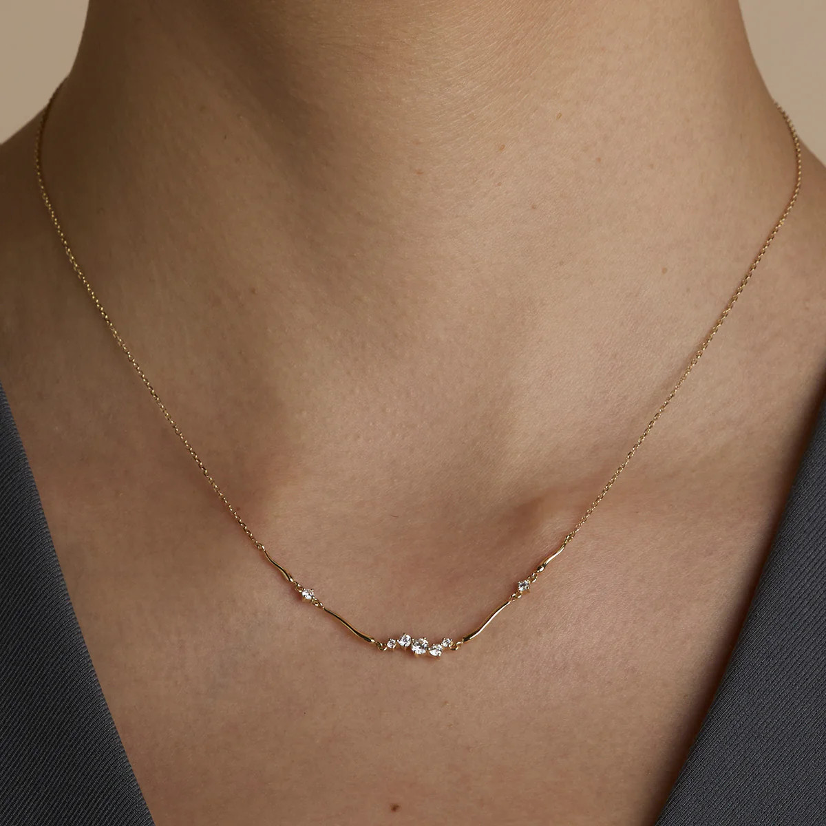 Diamond Cluster Molten Necklace in Solid Gold | Astrid & Miyu UK