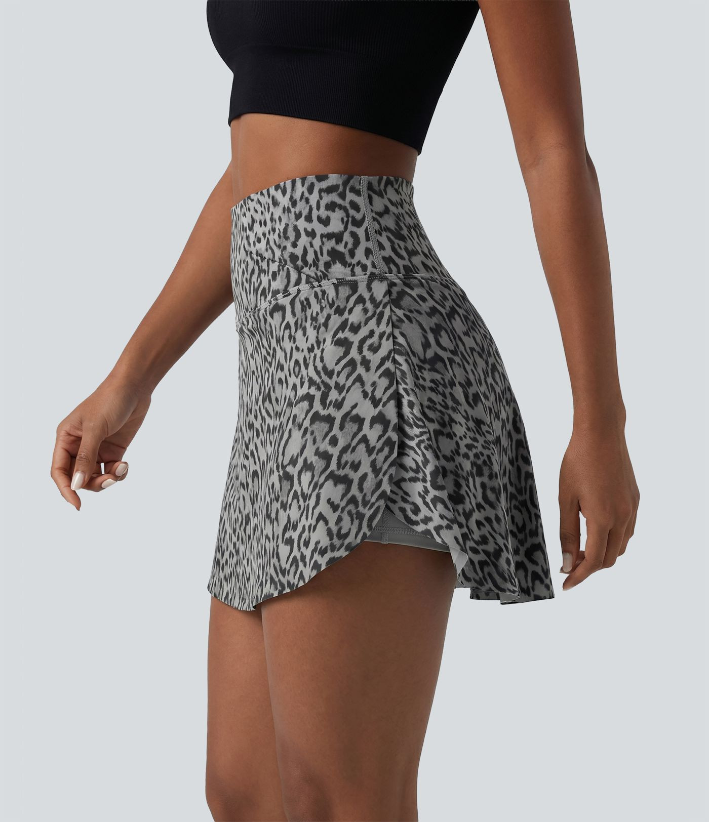 Crossover High Waisted 2-in-1 Leopard Print Mini Tennis Skirt with Pockets | HALARA