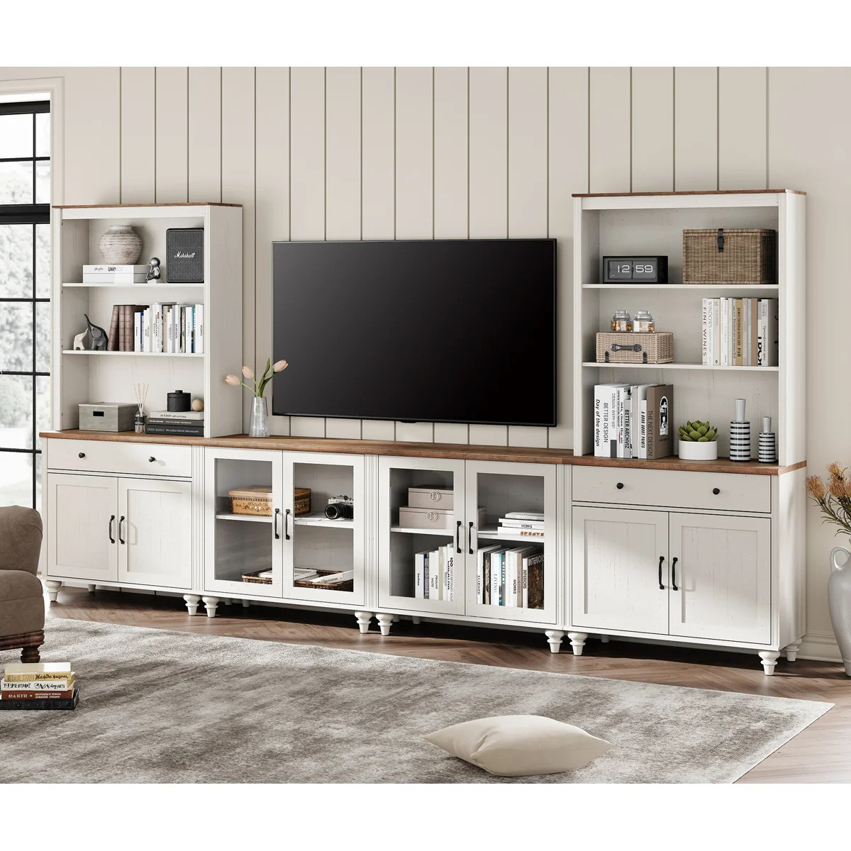 Scarlett 135.4" W Solid and Manufactured Wood Entertainment Center | Wayfair North America