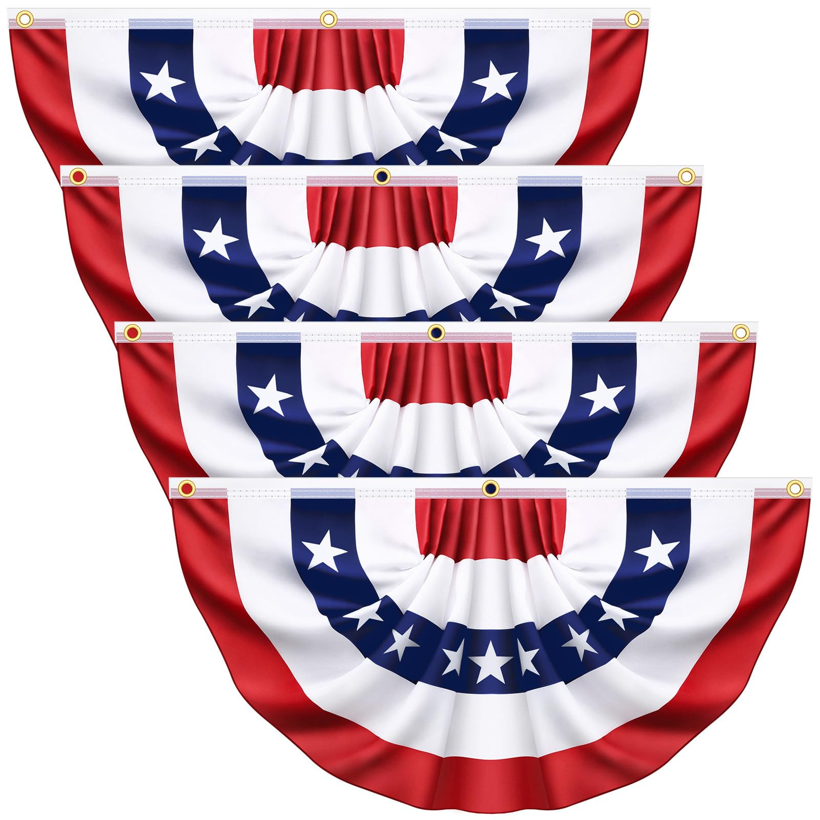 4 Pack USA Pleated Bunting Fan Flags, 1.5x3 Ft Patriotic Half Fan Banner American Flag Decoration... | Amazon (US)