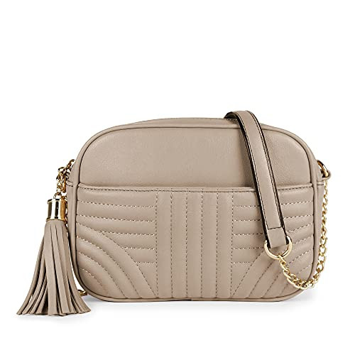 EVVE Quilted Crossbody Bags for Women - Stylish Camera Bag with Tassel - Lightweight Medium Size Shoulder Purse | Sand | Amazon (US)