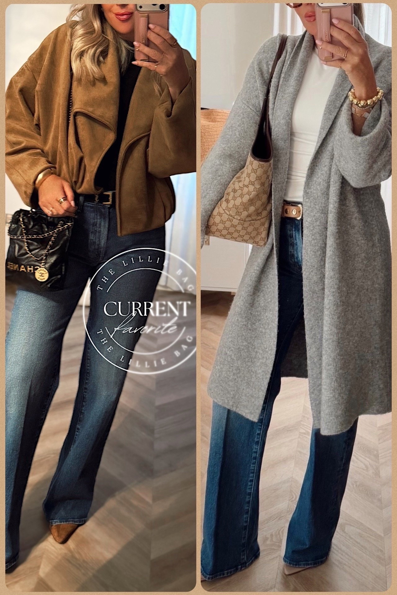 Loving the cut of these jeans 🤍 a slightly lower rise in that “denim that broke the internet” — this newer style really elongates the torso and I’ve been reaching for them way more than I expected💯. Premium denim is such a good investment.

Same $15 Amazon smoothing layering tee again (I wear these nonstop 🙈) + simple belt. One look with a cozy cardigan, one with a jacket… easy Chicago date-night or everyday look ✨!

lower rise jeans, premium denim, Amazon smoothing tee, layering basics, quiet luxury outfit, THELILLIEBAG style 💕 Date night. Business casual workwear. Work outfits. 

#LTKootd #LTKSeasonal #LTKWorkwear