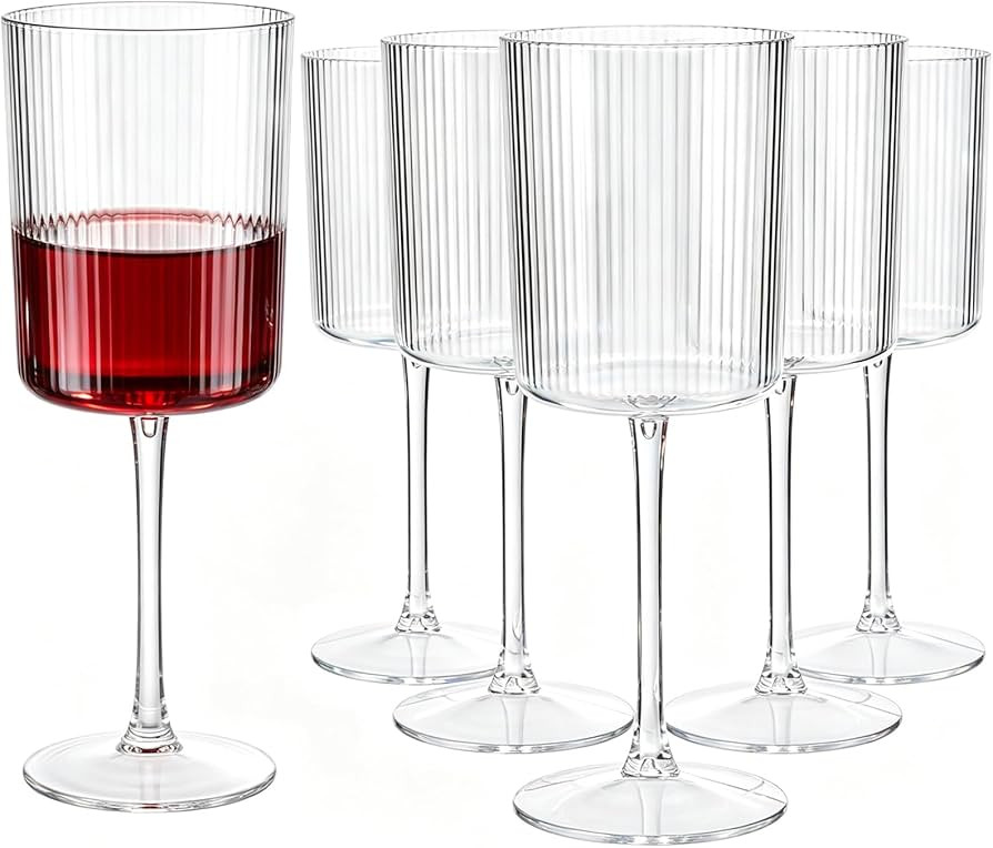 Ciaell 12 PCS Plastic Ribbed Wine Glasses - 10 OZ Plastic Square Wine Glasses with Stem - Disposa... | Amazon (US)