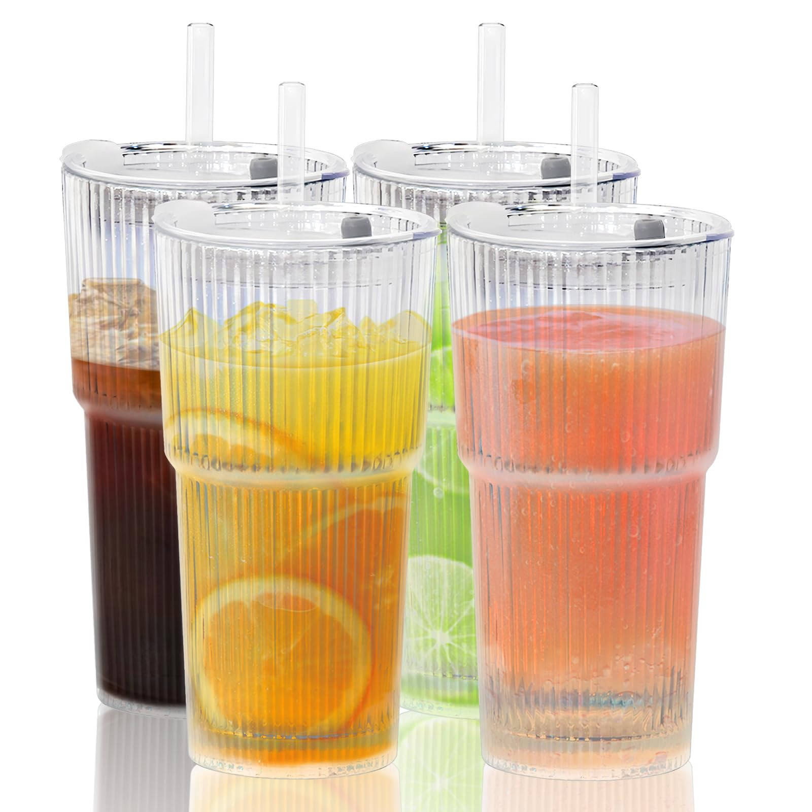 20oz Glass Tumblers with Lids and Glass Straws, Thickened for Iced Coffee, Smoothies,Cocktails an... | Amazon (US)