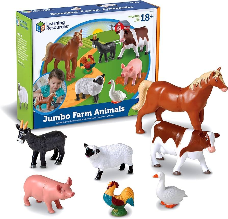 Learning Resources Jumbo Farm Animals, Animal Toy Set for Toddlers, 7 Pieces, Ages 18 Mos+ | Amazon (US)