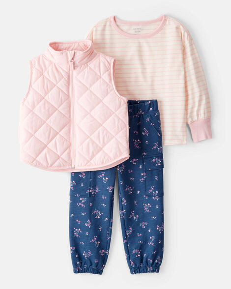 Toddler Girl 3-Piece Long-Sleeve Vest Set - Pink | Carter's Inc