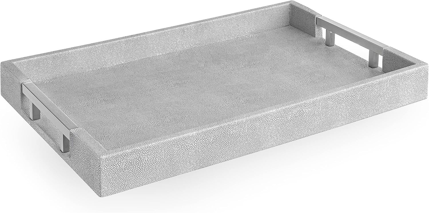 Beautiful Modern Elegant 18"x12" Natural Ivory Beige Rectangle Shagreen Decorative Ottoman Coffee... | Amazon (US)