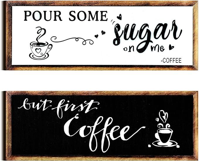 2 Pieces Coffee Bar Decor Farmhouse Coffee Signs Pour Some Sugar on Me - Coffee Sign and But Firs... | Amazon (US)