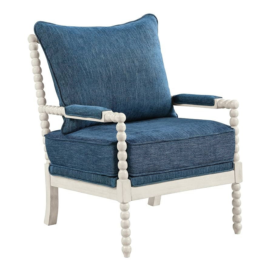 OSP Home Furnishings Kaylee Spindle Accent Chair with Antique White Wood Frame, Navy Blue Fabric | Amazon (US)