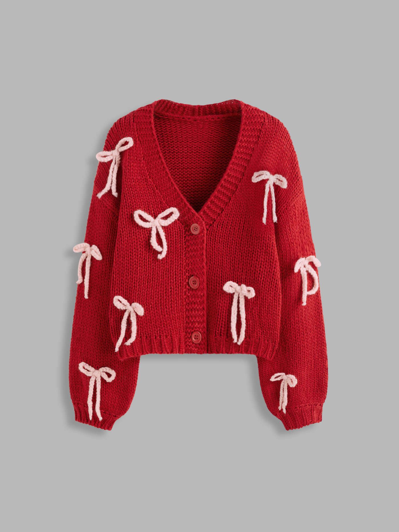 Christmas Christmas Knit Fabric Knit V-neck Bowknot Oversized Cardigan For Holiday | Cider