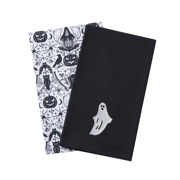 Way To Celebrate Halloween Spooky Ghost Kitchen Towels, Gothic - 2 Pack Black & White - Walmart.c... | Walmart (US)