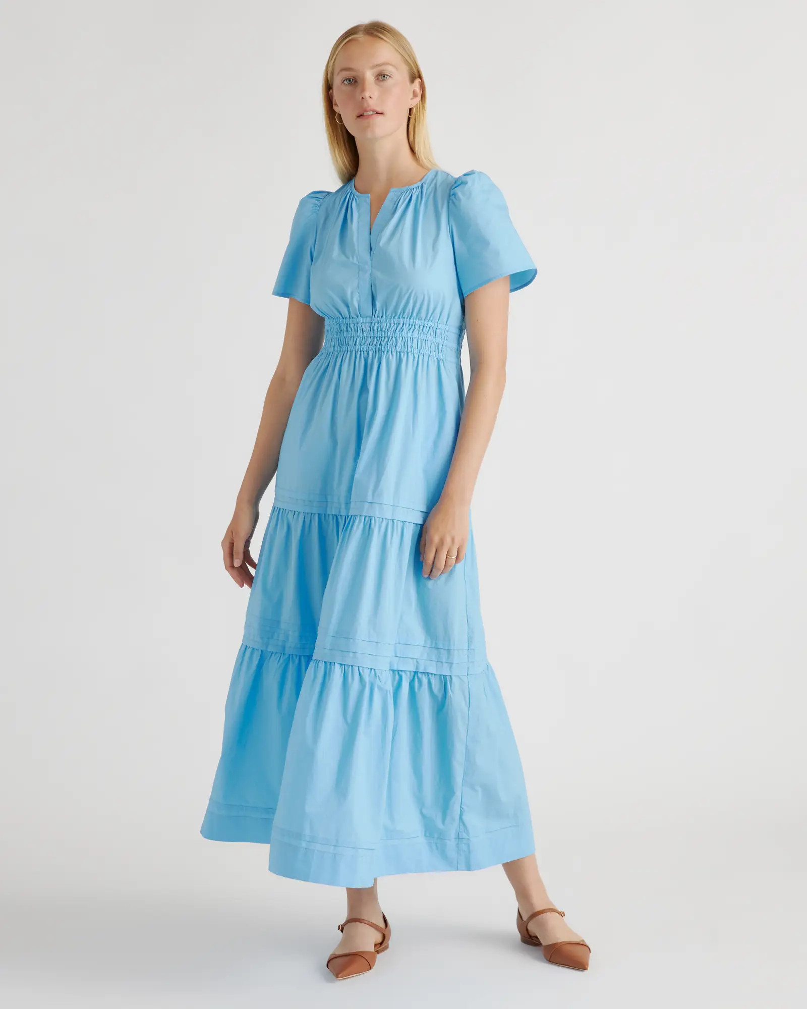 100% Organic Cotton Tiered Maxi Dress in Cornflower Blue | Quince