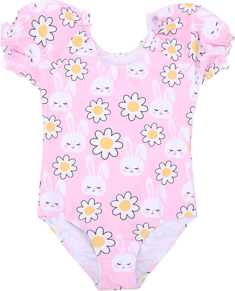 LIZENS Girls' One-Piece Swimwear Adorable Bunny Rabbit Puff Sleeve Tropical Floral Girls Bathing ... | Amazon (US)