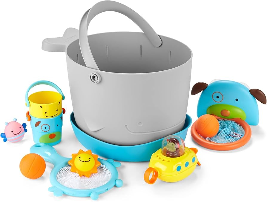 Skip Hop Baby Bath Toy Filled Bucket, Bath Toy & Bucket Gift Set, Grey | Amazon (US)