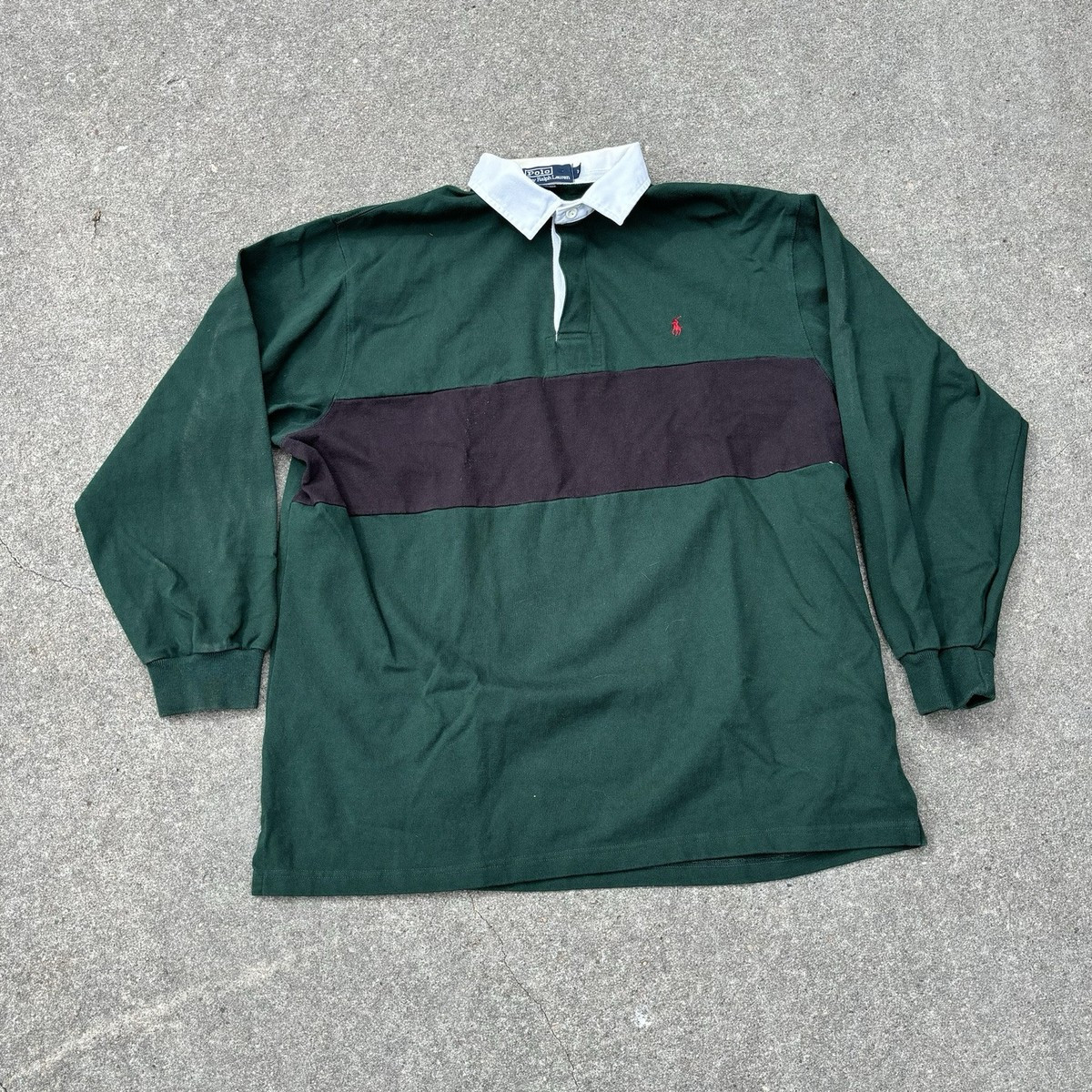 Vintage Polo Ralph Lauren Shirt Mens Large Green Blue Rugby Long Sleeve Preowned  | eBay | eBay US