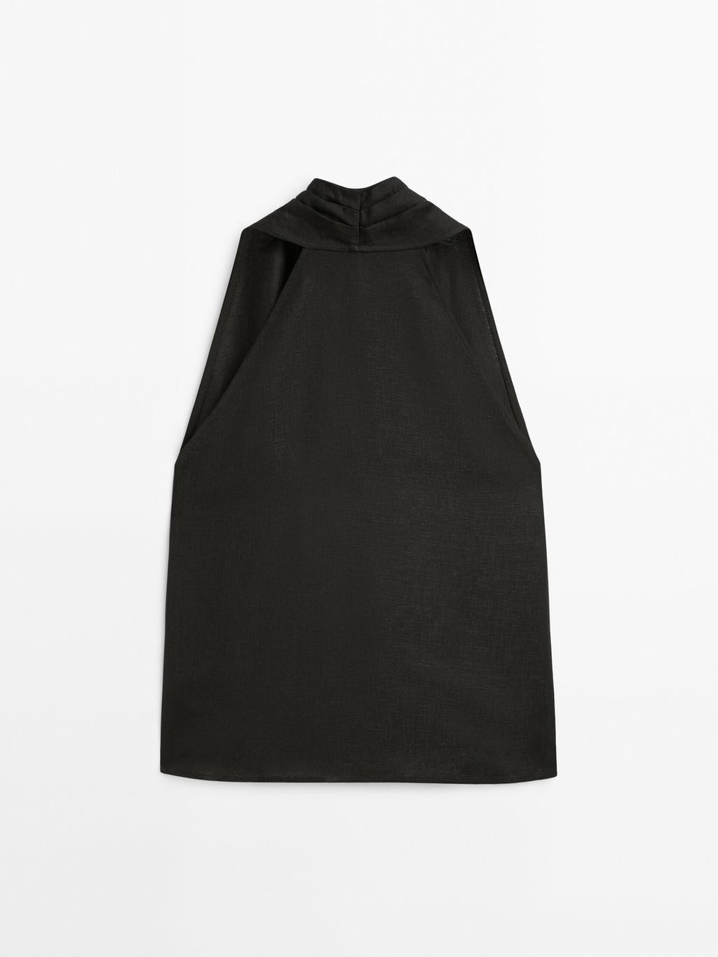 Black halter top with crossover neckline | Massimo Dutti US