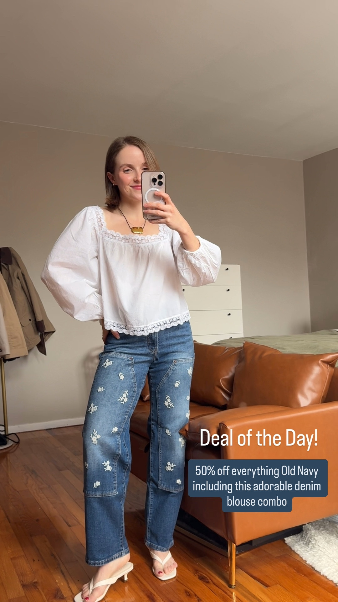 50% off old navy!
0 petite floral jeans 
Xs petite cotton blouse with lace 


#LTKootd #LTKSaleAlert #LTKPetite