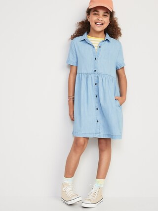 Short-Sleeve Chambray Shirt Dress for Girls | Old Navy (US)